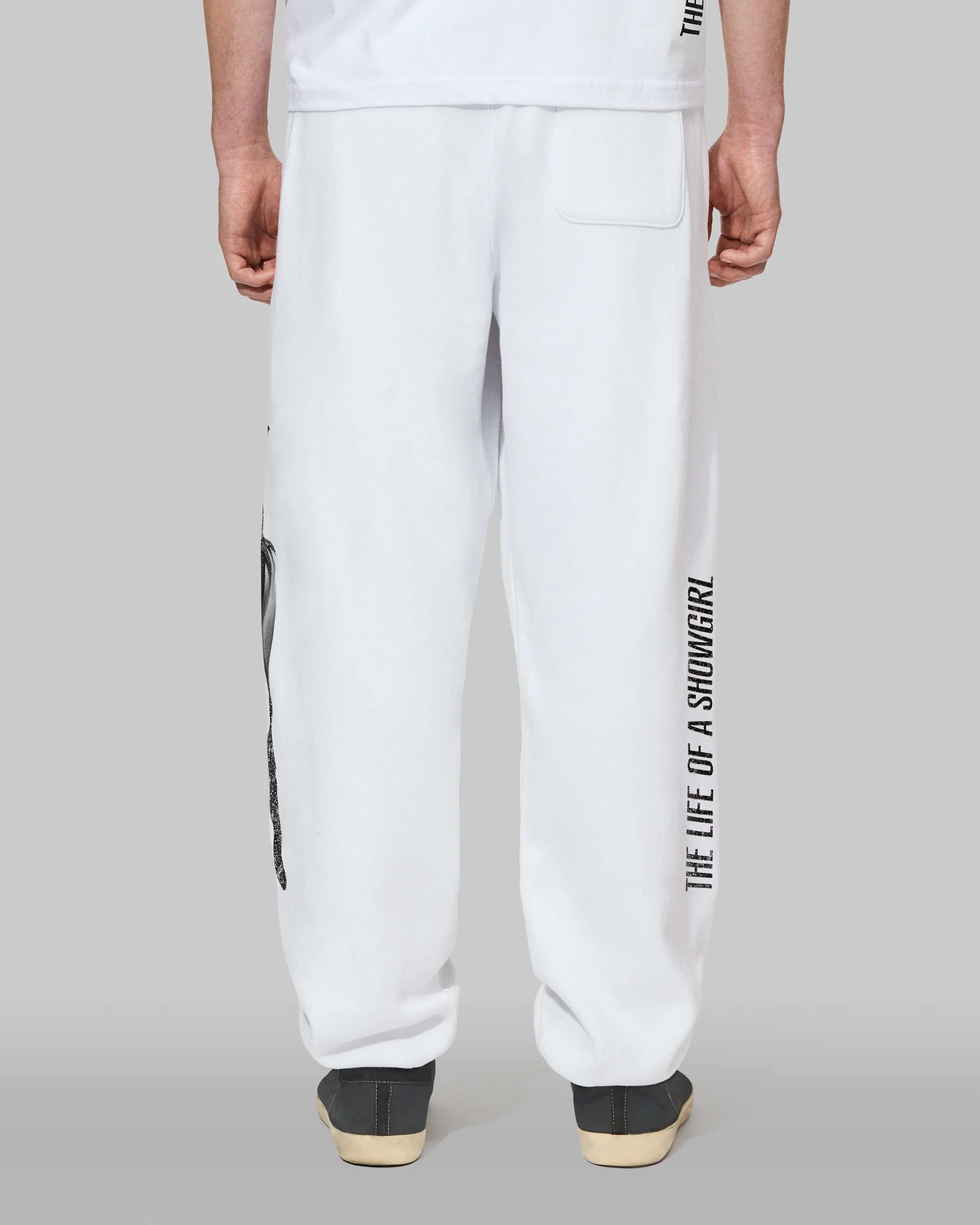 The Life of a Showgirl Shiny Bug White Sweatpants - Image 3